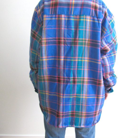 (SOLD) Blue, turquoise quilted plaid jacket - Picture 4 of 4